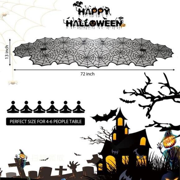 Black Lace Spider Web Table Runners for Halloween Decor/Party Dinner Table Decor - Picture 3 of 7